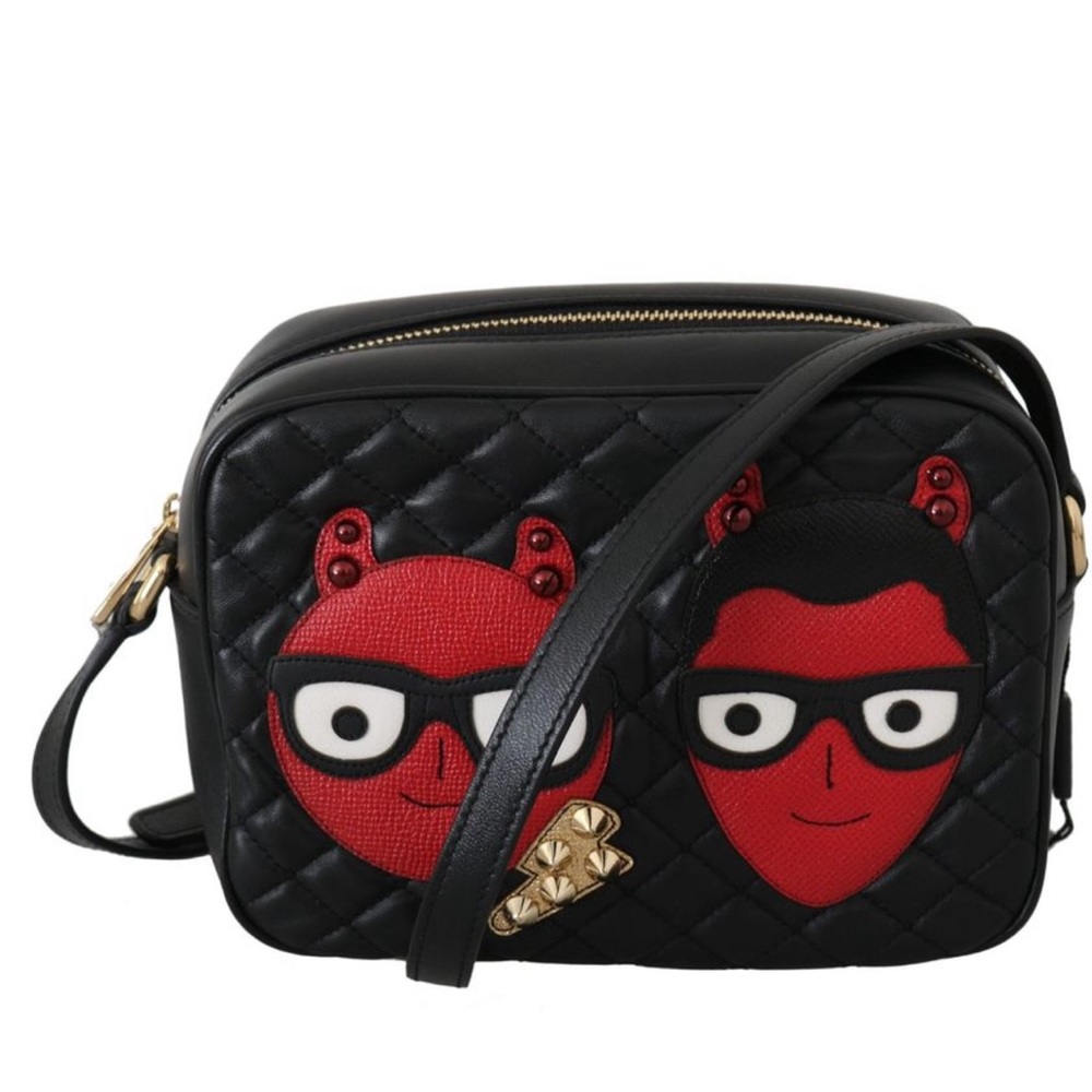 Dolce Gabanna Black red shoulder Crossbody quilted leather bag